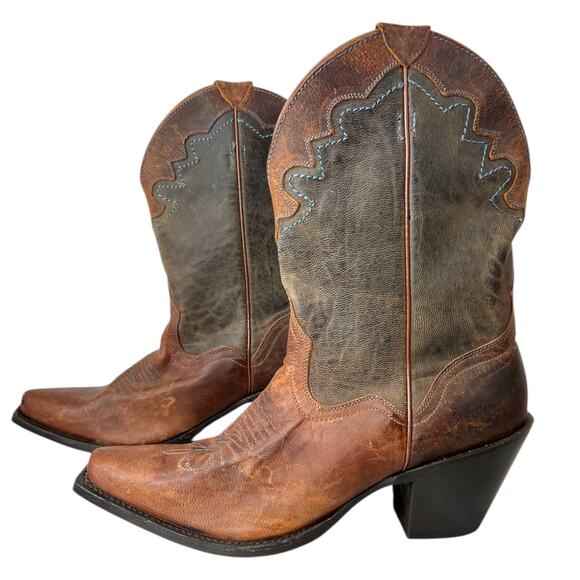 J.B.Dillon Western Cowgirl Boots 2.5" Heel in Brown Leather Women's 9B = Narrow - Picture 1 of 16